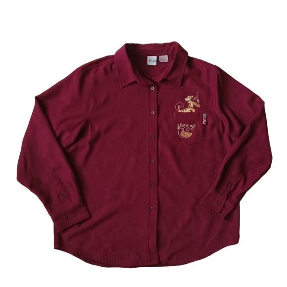 Disney Burgundy Red Embroidered Tigger Show Off Button Up Shirt Women's Size XL - Picture 1 of 12